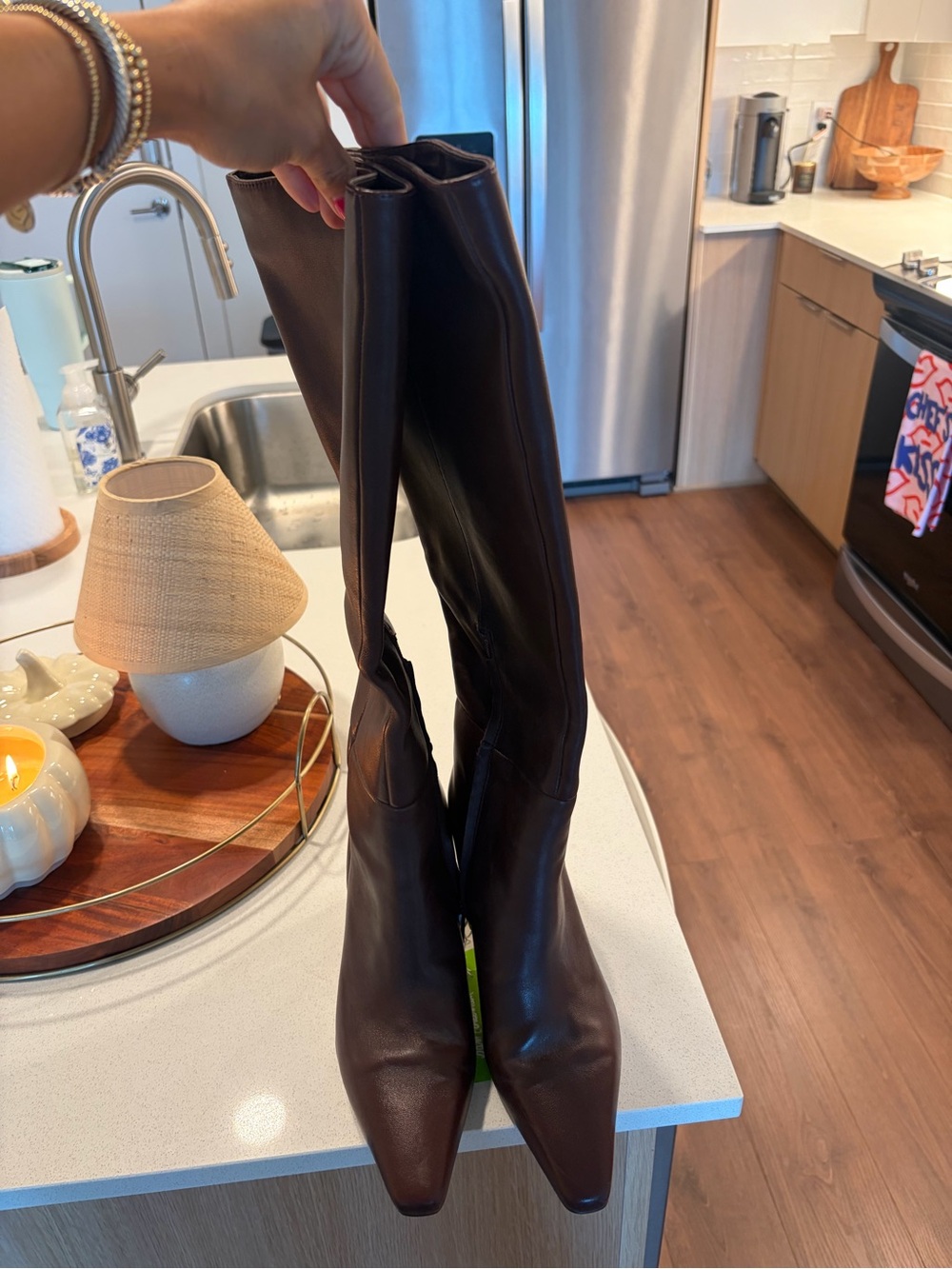 Sam Edelman Tall Pointed-Toe Leather Boots in Dark Brown - Picture 2 of 5